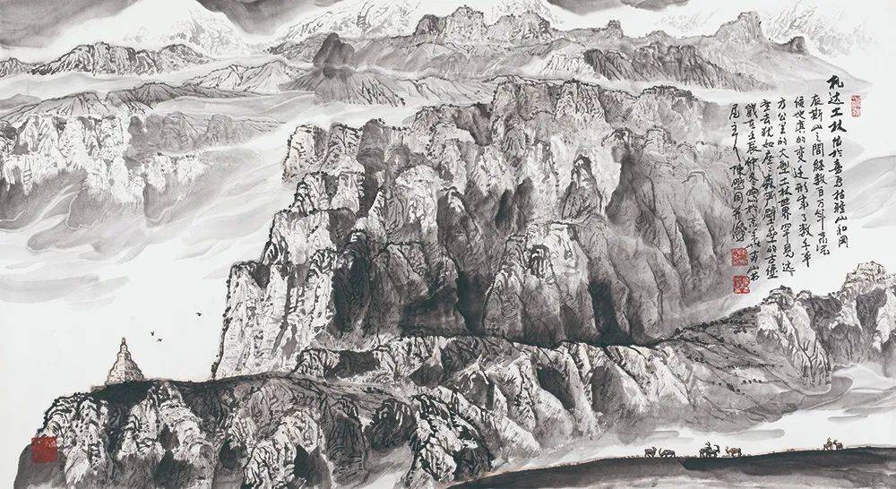 陈鹏同的山水画创作的最高境界,是不光以山川之美为归指,而在以天人
