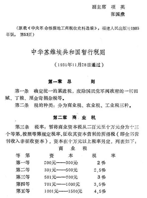 中华苏维埃共和国宪法大纲的规定,审议通过了《关于颁布暂行税则的