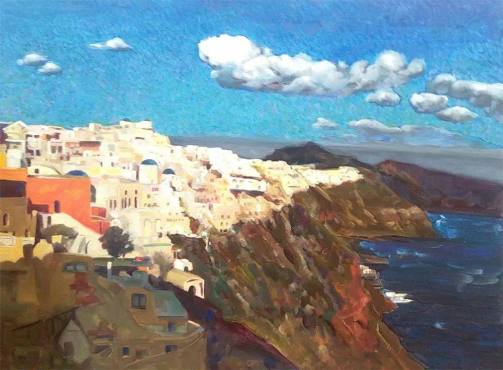 《圣托里尼岛》布面油画 100x80cm