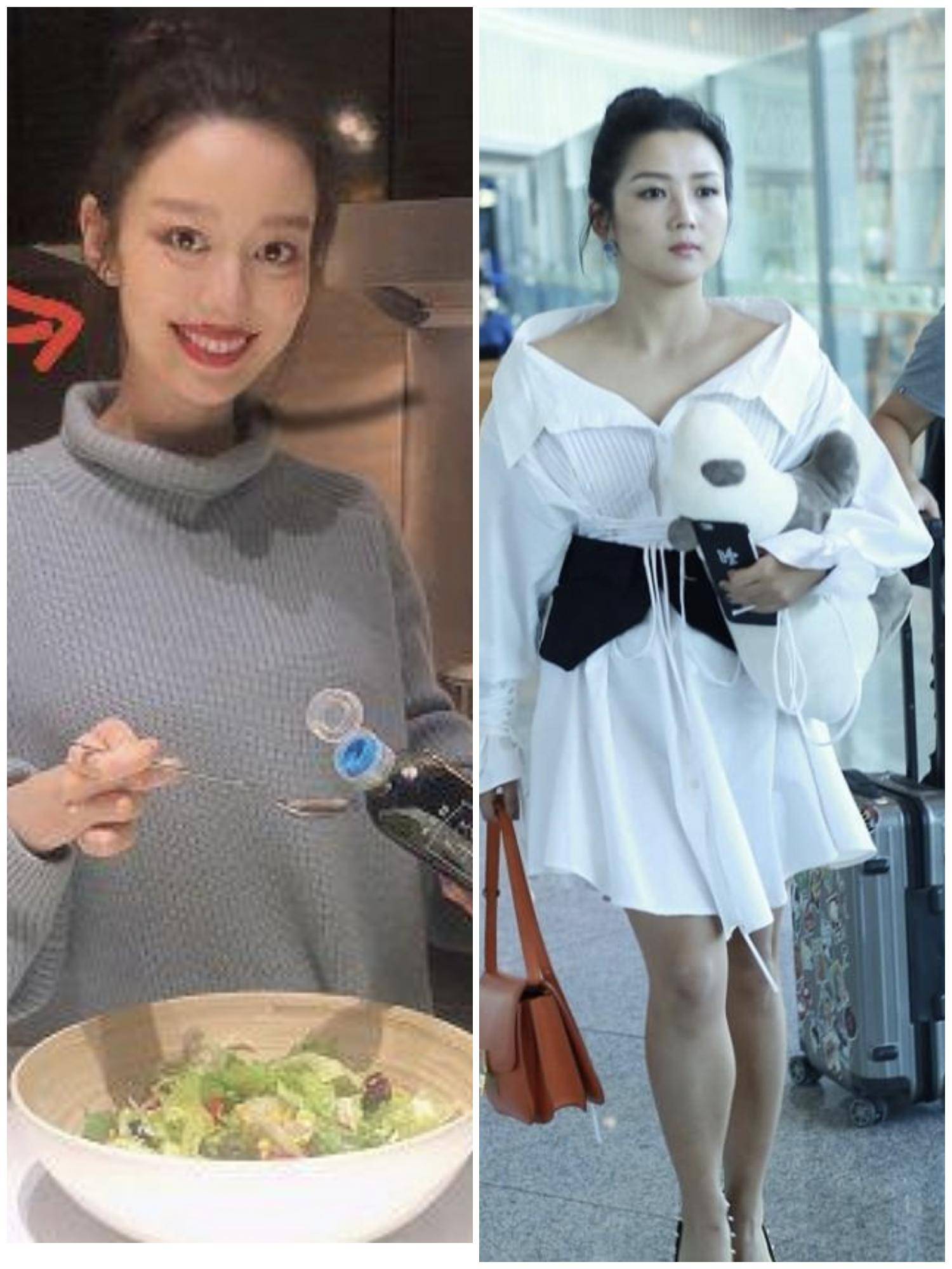 吉娜产后首现身穿紫色裙显得腰身粗壮化浓妆却难掩眼袋下垂
