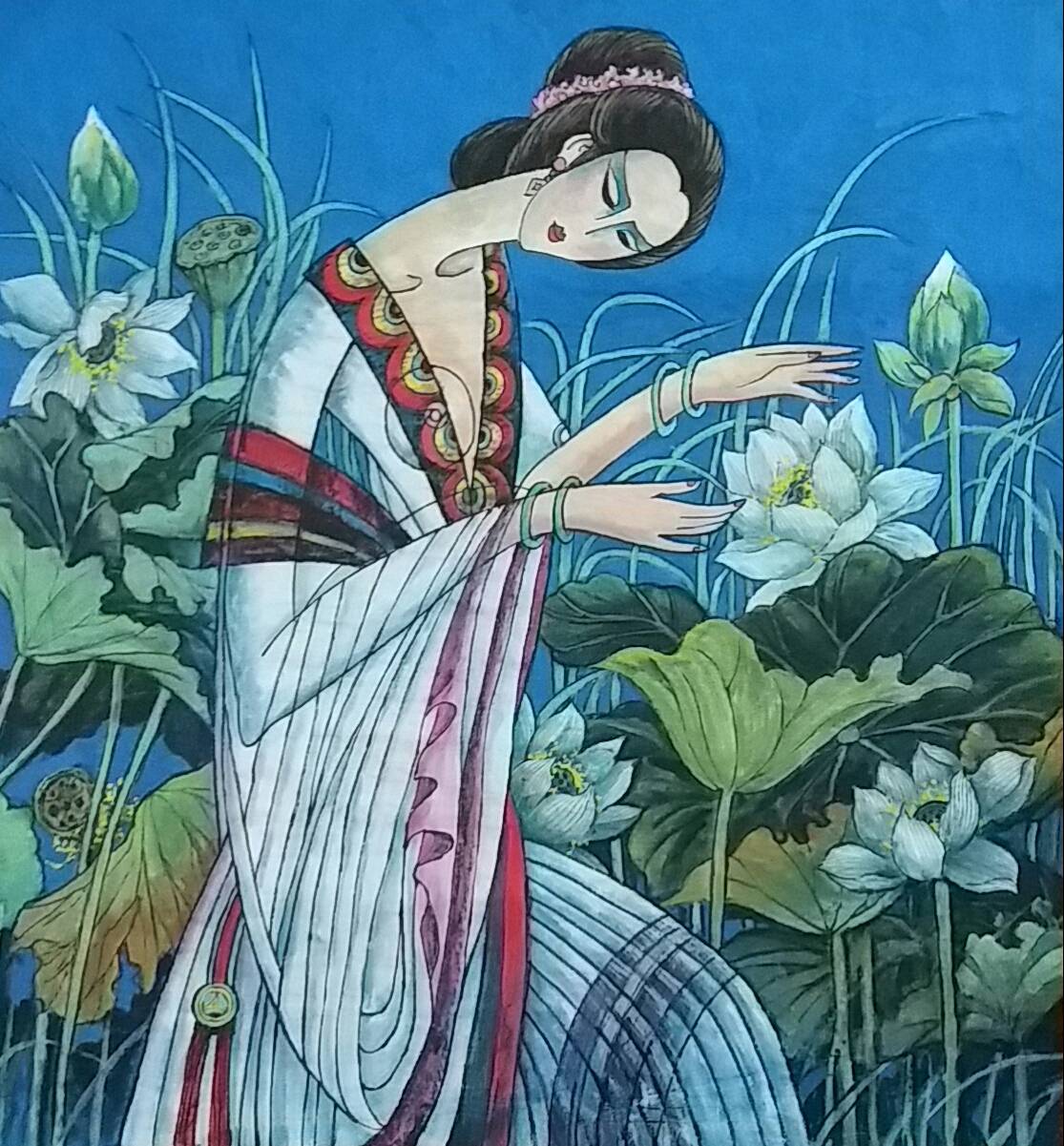《美女与彩荷》著名画家苏继海谈现代重彩装饰画
