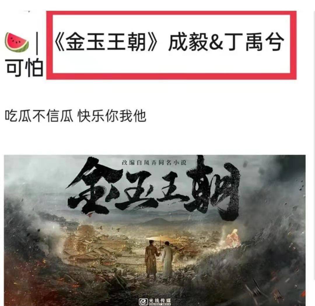 曝其出演双男主《金玉王朝》,搭档鹅厂力捧小生