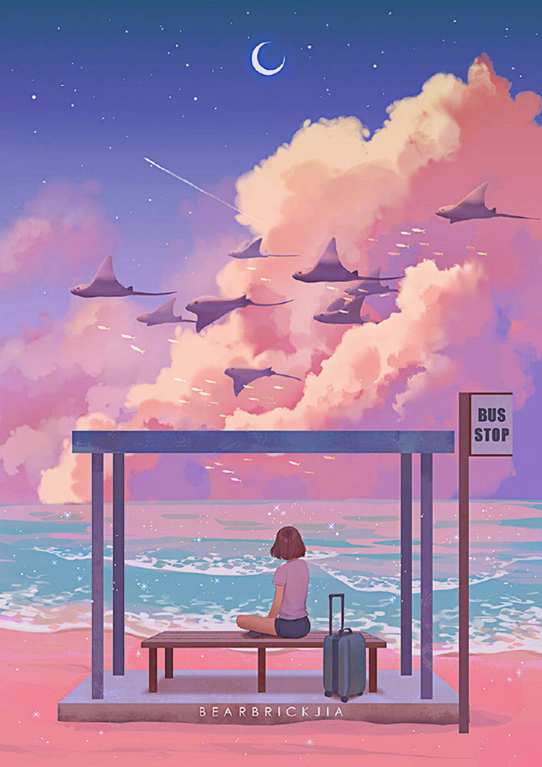 如星辰大海般的梦幻少女插画,高光亮眼配色太绝了