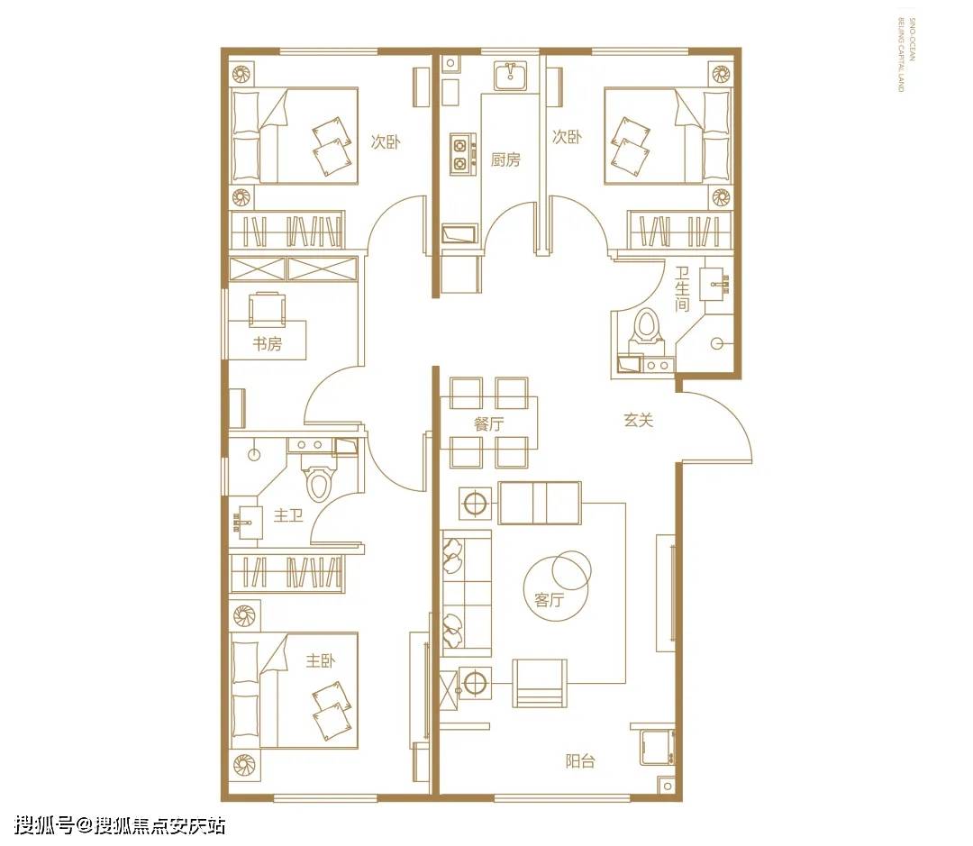 私密尊崇 b户型 建筑面积约89—三室两厅一卫 南北通透三室户型,南