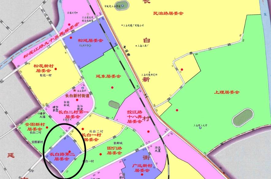 上海市杨浦区出让的土地在长白新村街道的位置如下所示.
