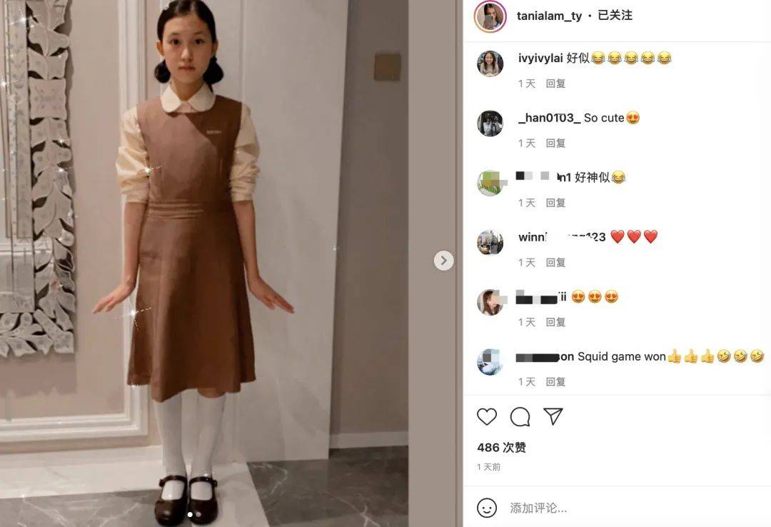 原创郭可盈爱女cos鱿鱼游戏木头人11岁林天若扮得惟妙惟肖