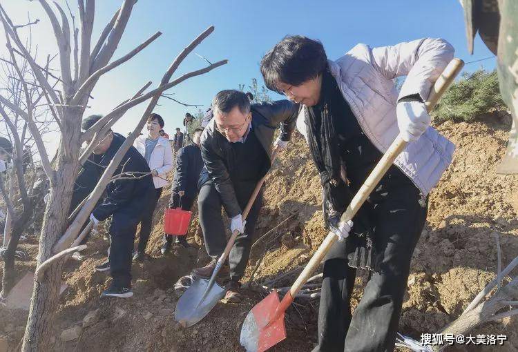 县委书记王淑霞,县委副书记,代县长王瑞正在和大家一起植树