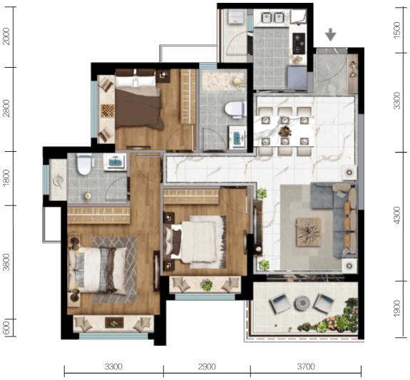 3房2厅1卫 建筑面积89[琅-悦]悦玖v2 在售详情:winter45分钟