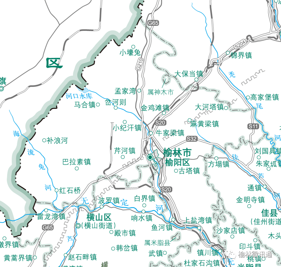 上图是榆林市榆阳区地图.上图是榆林市横山区地图.