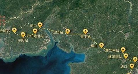 起自广西沿海铁路合浦站,经铁山港北,白沙,山口,青平,廉江南,遂溪南站