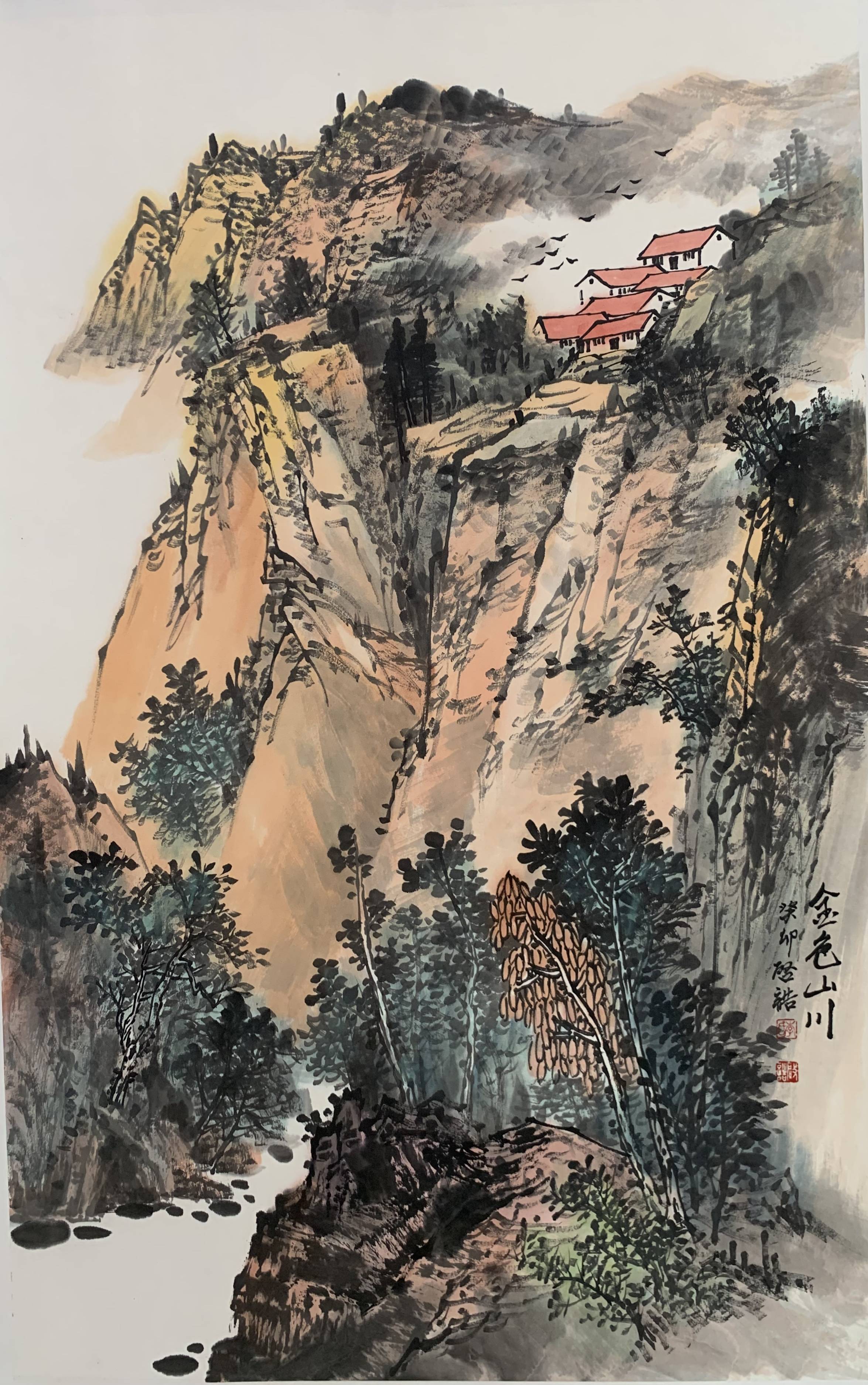 实力派出名画家李启诰山川做品