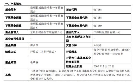 【景顺长城基金】景顺长城融景瑞利一年持有期混合：4月10日公开出售