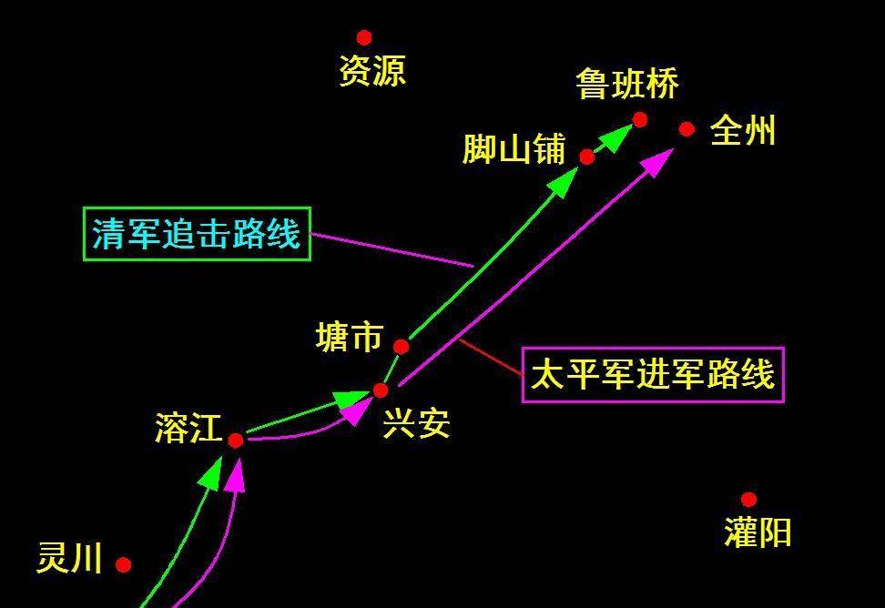 承平军水路大军穿越灵渠抵达湘江，脱节了清军的围堵