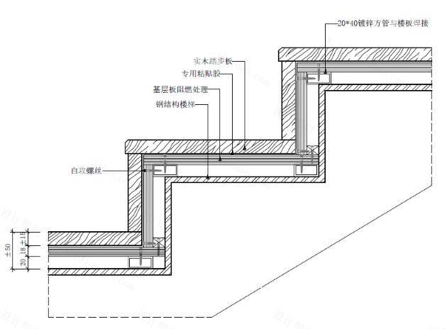 钢结构楼梯踏步的节点图与混凝土楼梯结构有一定的差别,但是基本上