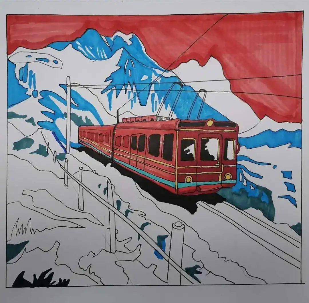 马克笔手绘插画——开往远方的列车