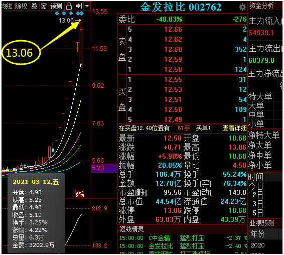 下面就是3月12日星期五至今天期间的的002762金发拉比股票实际走势图