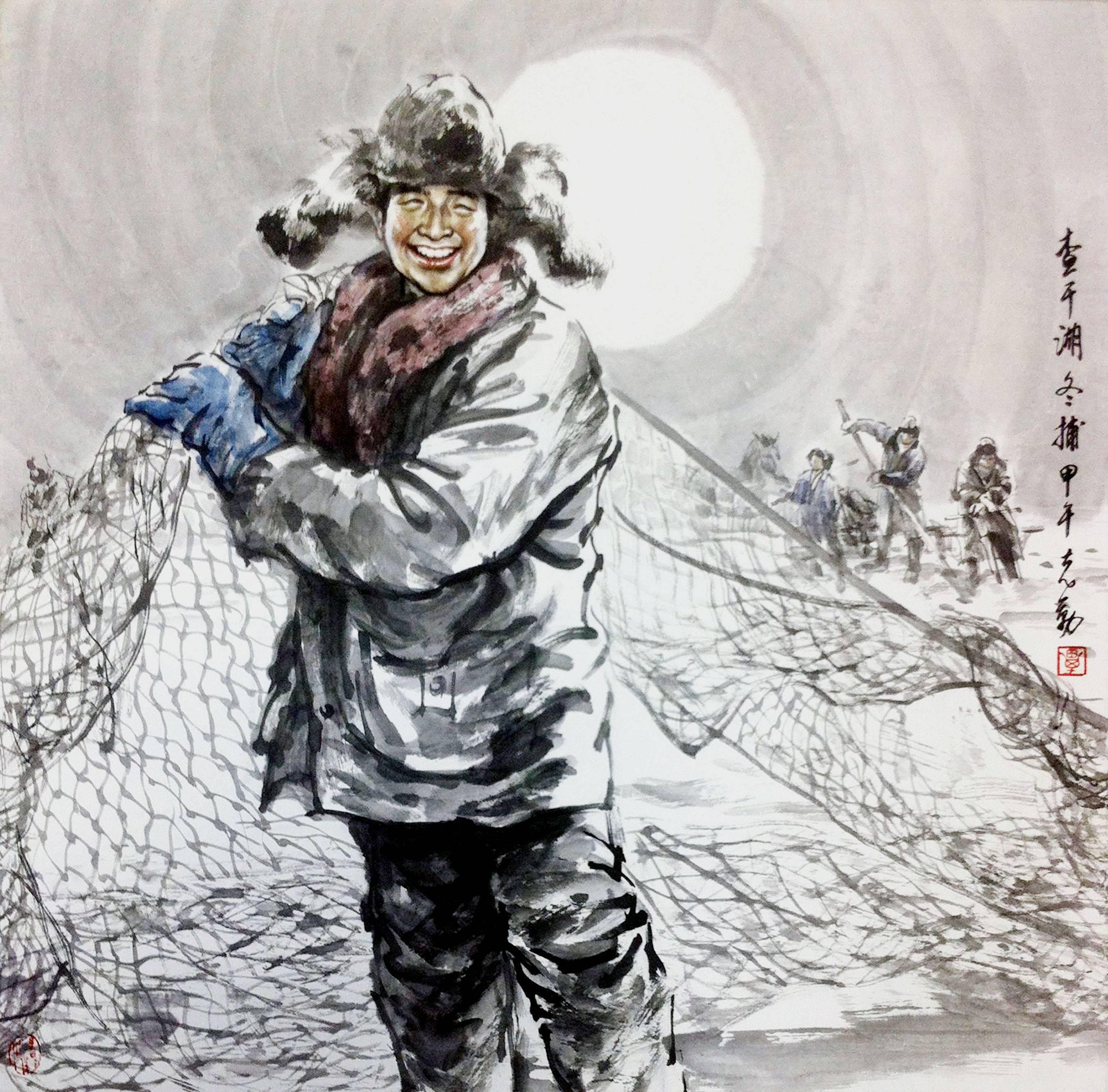 《查干湖冬捕》68x68cm