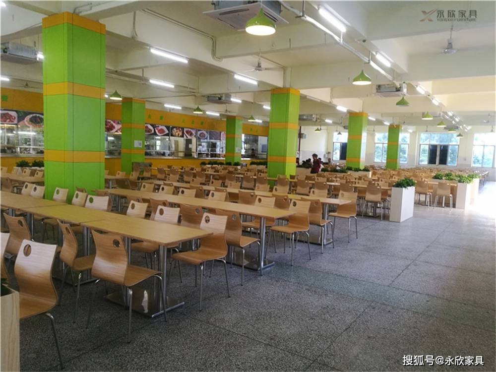 时尚现代钢木学校食堂餐桌椅