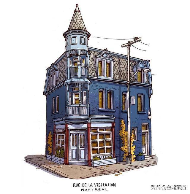 个性十足的「美式插画」,他把建筑物画得像漫画一般