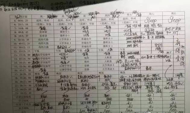 看过很多985学霸的课程表.清华学霸马冬晗,每天6点起床,凌晨1点入睡.