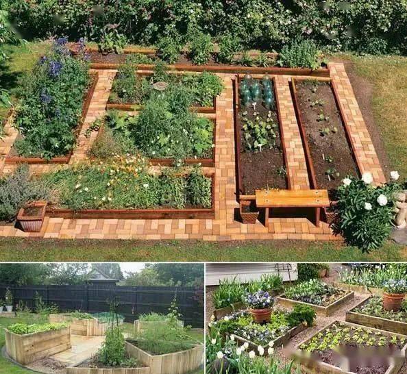 用红砖或鹅卵石铺设地面,并在上面放置雪松和松木板花箱,以种植蔬菜