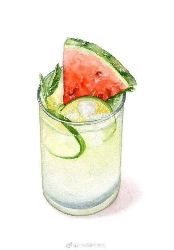 一组小清新水彩饮料!你最想要哪一杯?