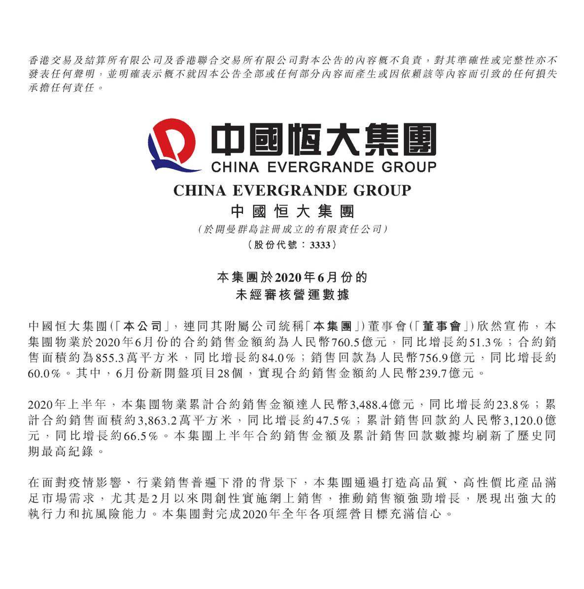 目标|恒大上半年销售额3488.4亿元 刷新历史同期最高纪录