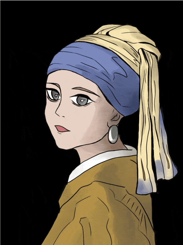 画了一个卡通版的《戴珍珠耳环的少女》,第一次尝试用ps做动图