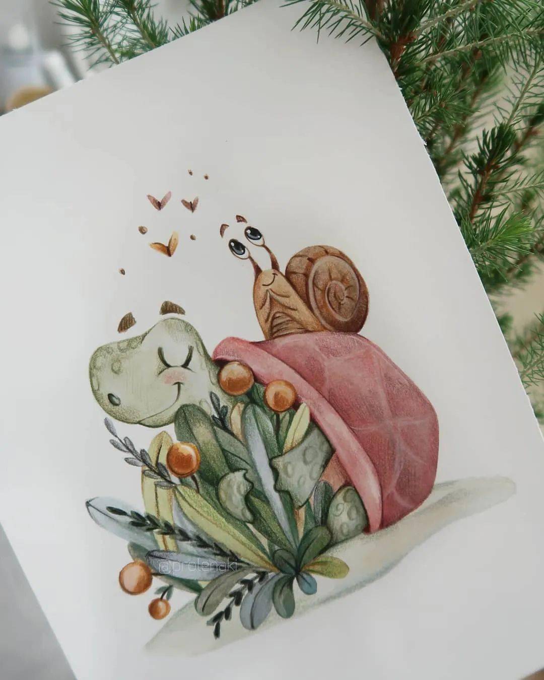 治愈系彩铅水彩插画 童画风