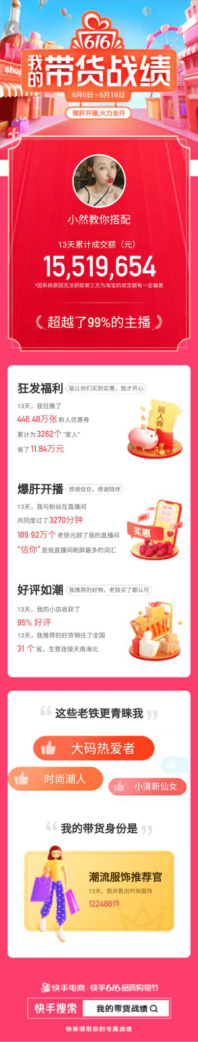 小然|“小然教你搭配”快手23万粉丝 月GMV破千万