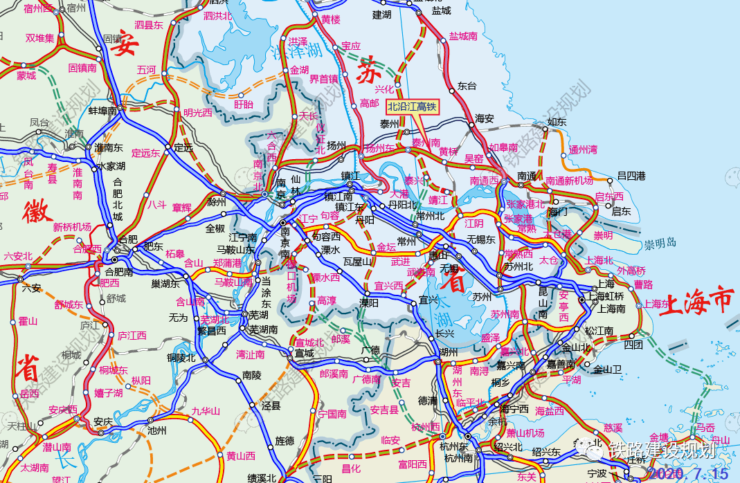 北沿江高铁合肥至扬州段线路走向示意图▼7月14日,江苏省铁路办答复