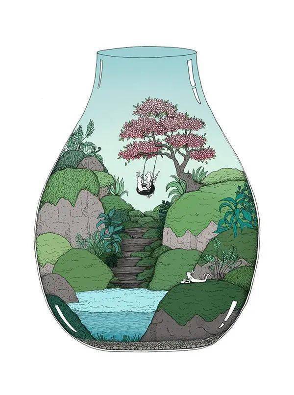 【插画作品】瓶中世界,有意境,太美啦