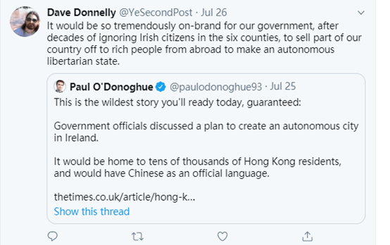 泰晤士报|“港独”分子欲在爱尔兰买地“建城”，但爱尔兰并不傻