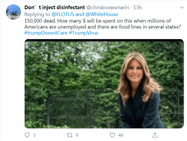 疫情|新冠疫情仍严峻，梅拉尼娅却发推称要修白宫玫瑰园，网友：别浪费我们的钱！