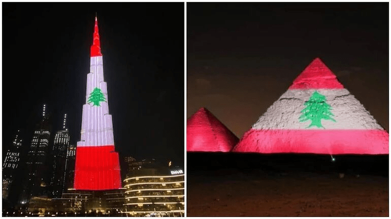 爆炸|黎巴嫩首都爆炸已致超5000人伤亡，港口一邮轮沉没，迪拜塔、金字塔点亮黎巴嫩国旗