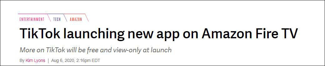 TikTok|TikTok在亚马逊TV上推出首款电视应用
