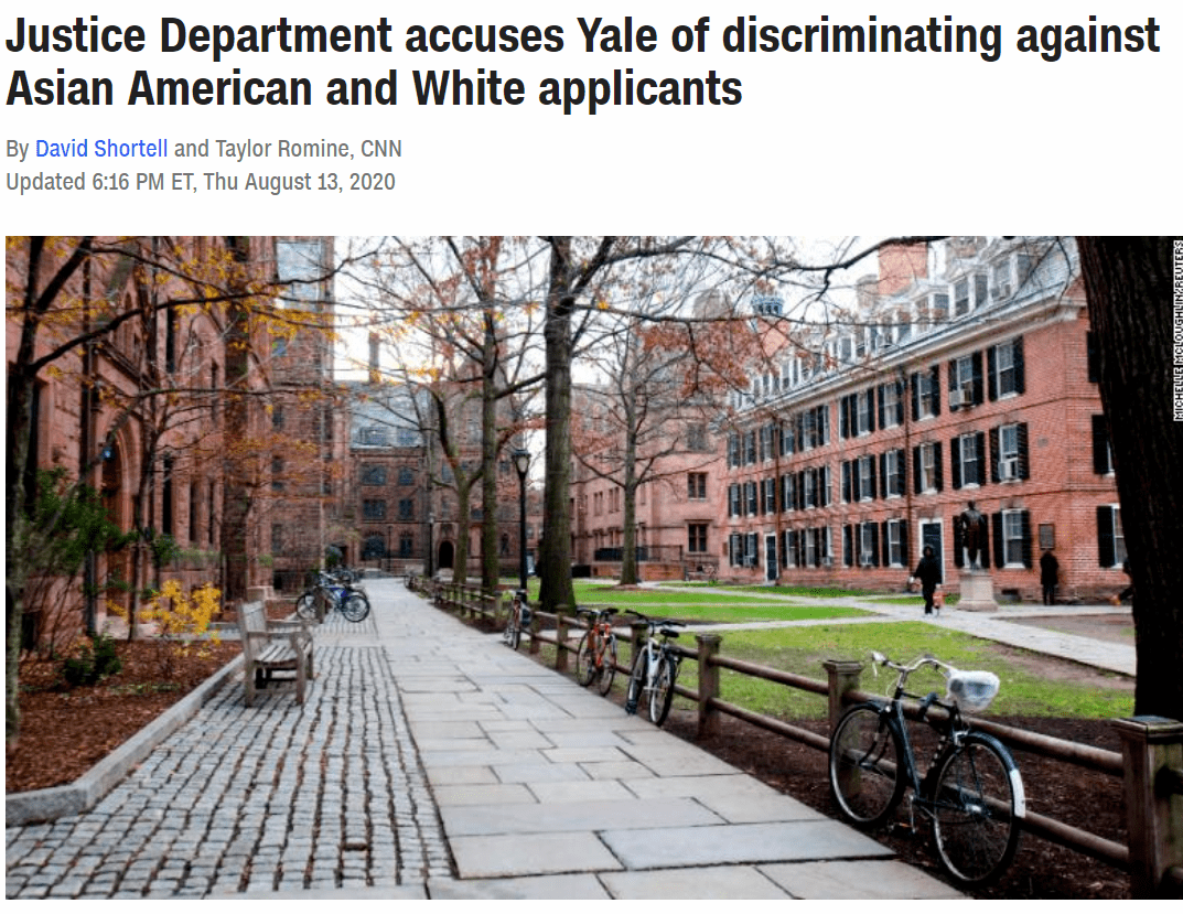 Justice Department accuses Yale of discriminating against Asian