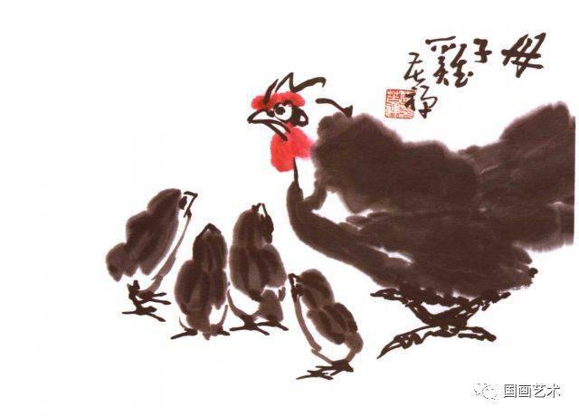 李苦禅画鸡,笔酣墨畅