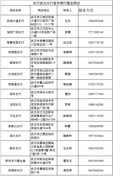 武汉夜市银行开张 15家网点中江夏有一家