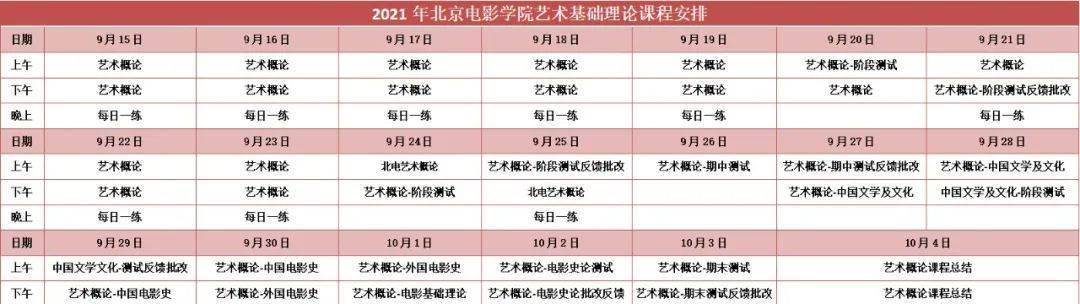 课表来啦~~北京电影学院艺术基础理论二期线下班课程表来啦!