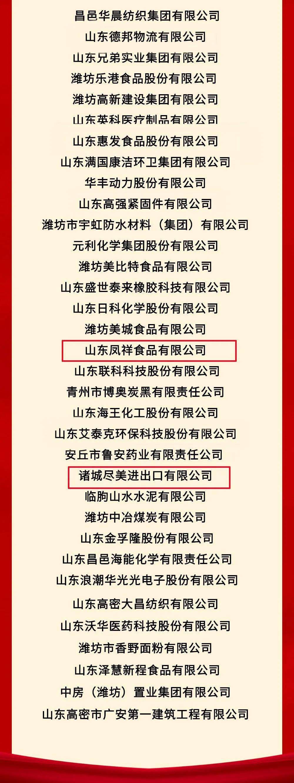 2020潍坊民企百强诸城十多席，仅诸城外贸就有三公司上榜