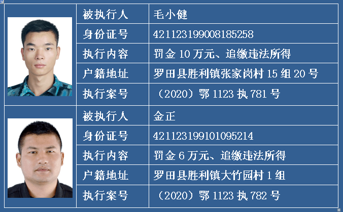 公开征集4名涉黑恶案件被执行人财产线索!