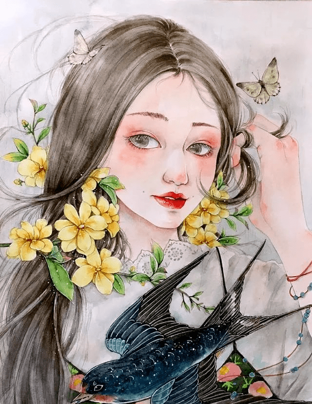 水彩画手绘少女心爆棚的水彩插画