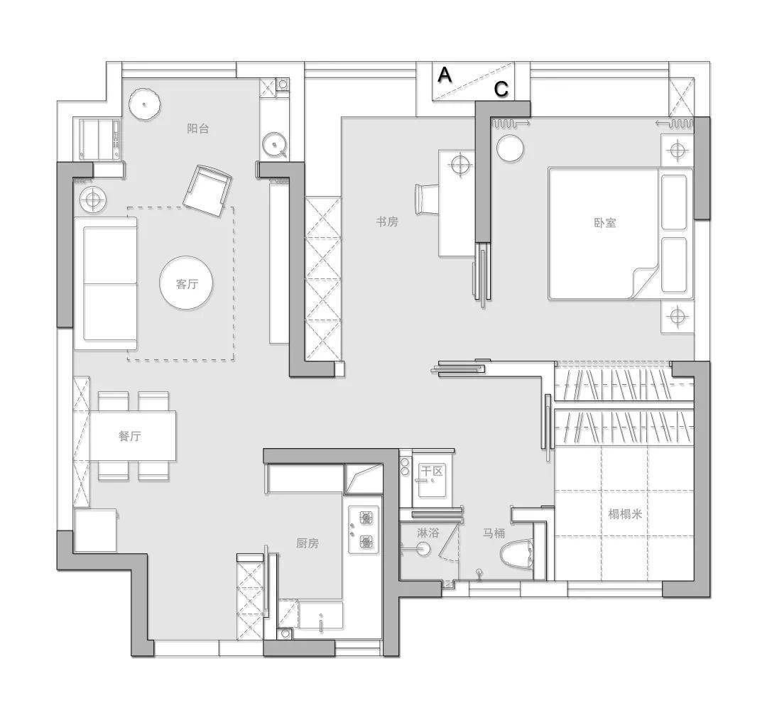 89㎡3室2厅,用5扇移门打造可开可合大空间
