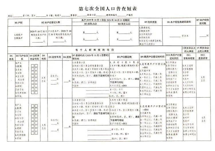 人口普查11月短表_人口普查短表(2)