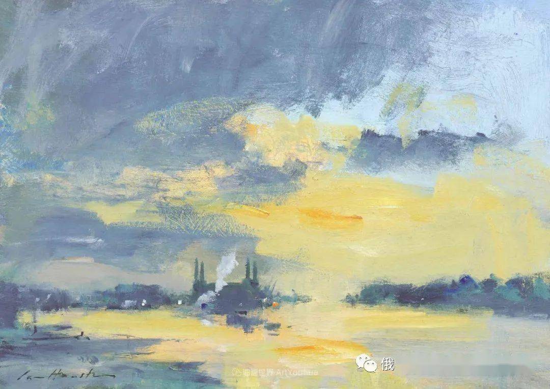 英国画家伊恩·休斯顿笔触轻快、简洁的印象派风景油画作品，诗的意境！_