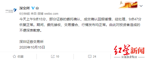 深交所|多个券商App交易软件出现卡单 深交所：经处理已恢复 深表歉意