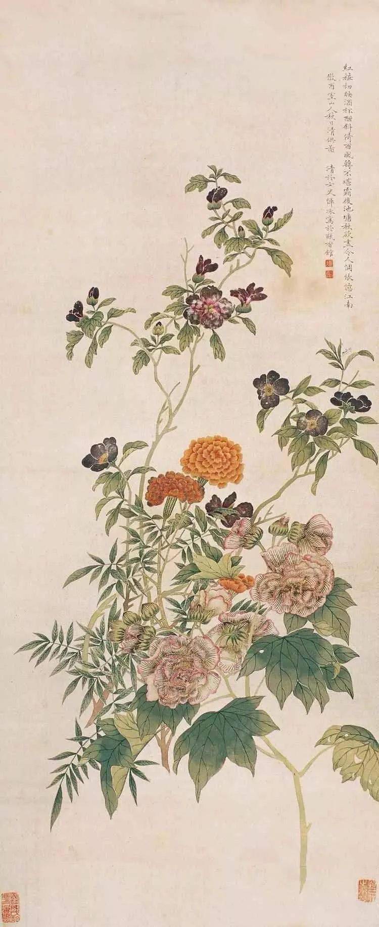 掛け軸】「絹本 花卉図 惲冰 號蘭陵女史」中国清代女画家 肉筆