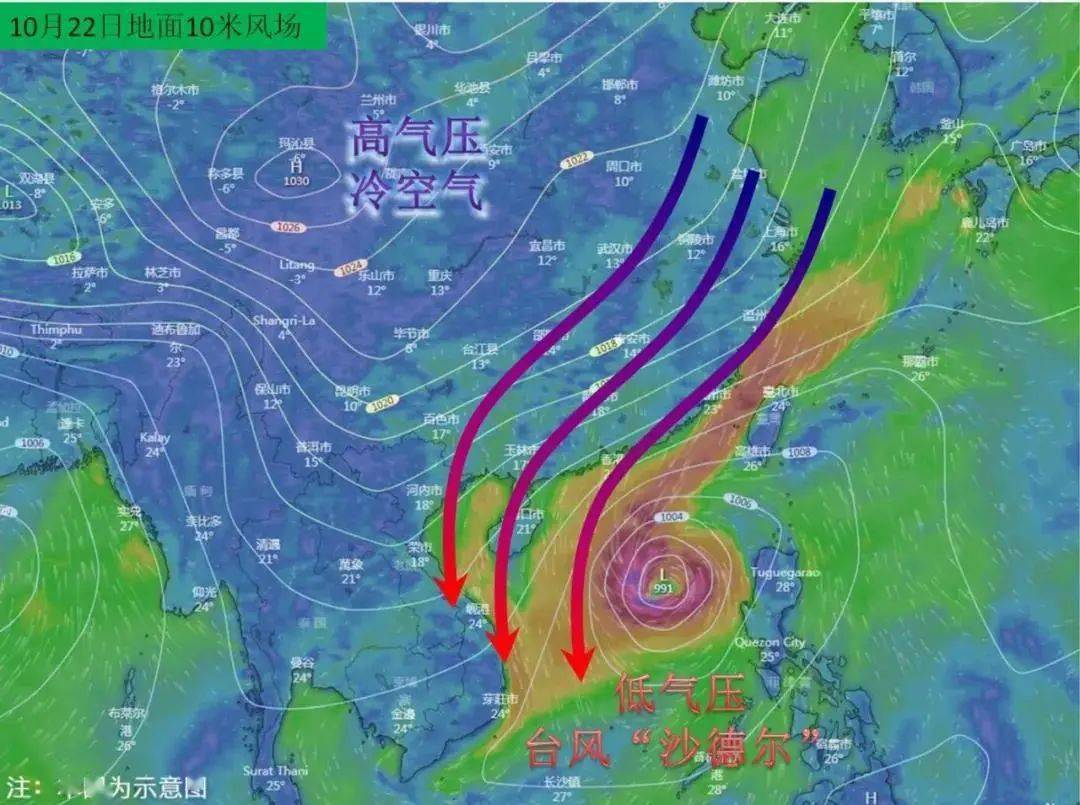 预报22日地面10米风场图