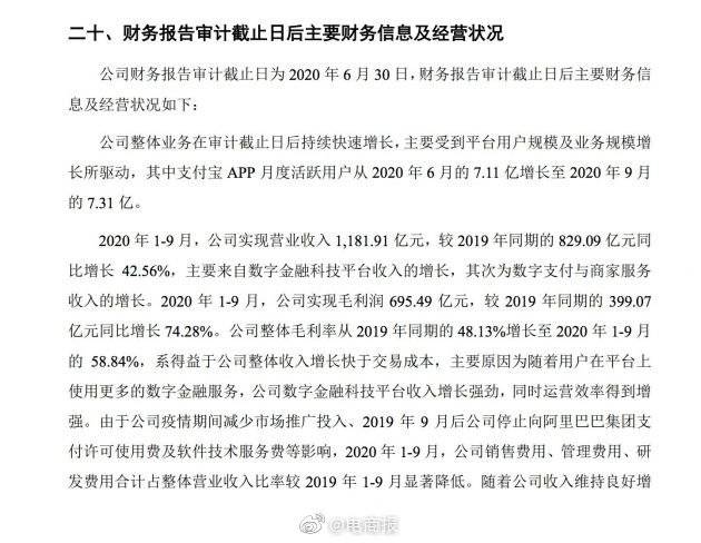 蚂蚁|蚂蚁前三季度营收1181.91亿元 支付宝月活用户7.31亿